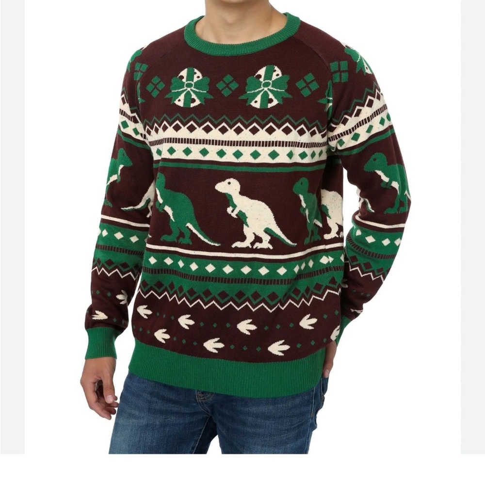 Unisex‎ XS Winter Dinosaur ugly sweater multi colored red green winter funny